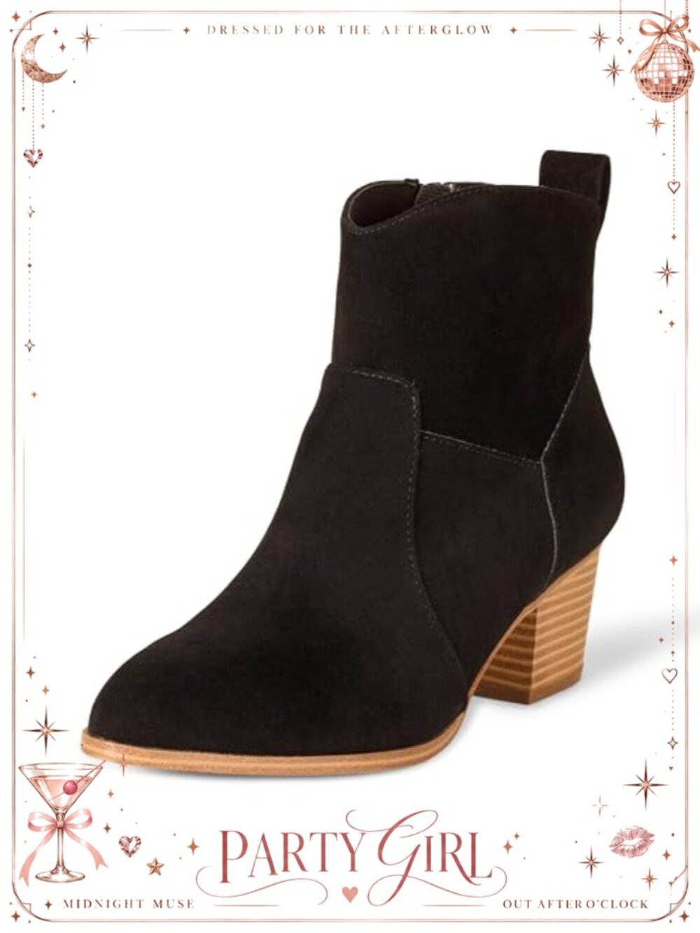 Memory Foam Faux Suede Western Ankle Boots Stacked Heel